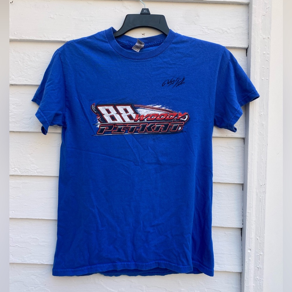88 Woody Pitkat Autographed Gildan Royal Blue Racing Graphic Tee